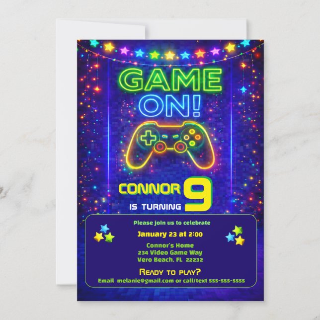 Convite de Aniversário de Videogame Festa 'Game On (Frente)