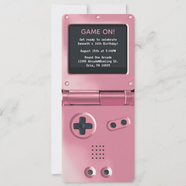 Convite de Aniversário de Videogame Portátil Rosa  (Frente)