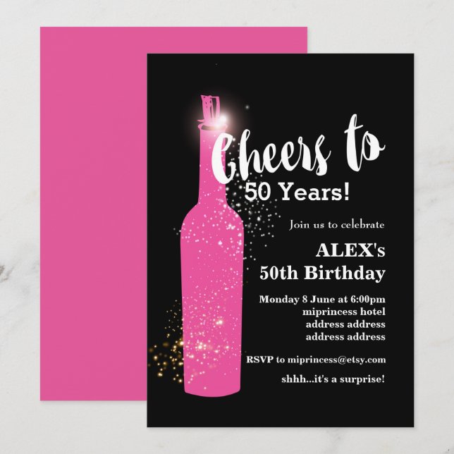 Convite de aniversário de vinho, aplausos para qua (Frente/Verso)