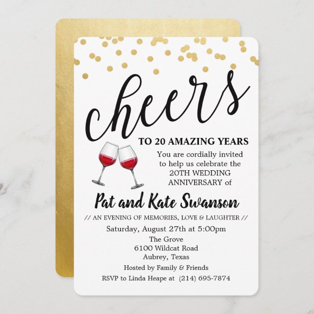 Convite de Aniversário de Vinho Cheers - QUALQUER  (Frente/Verso)