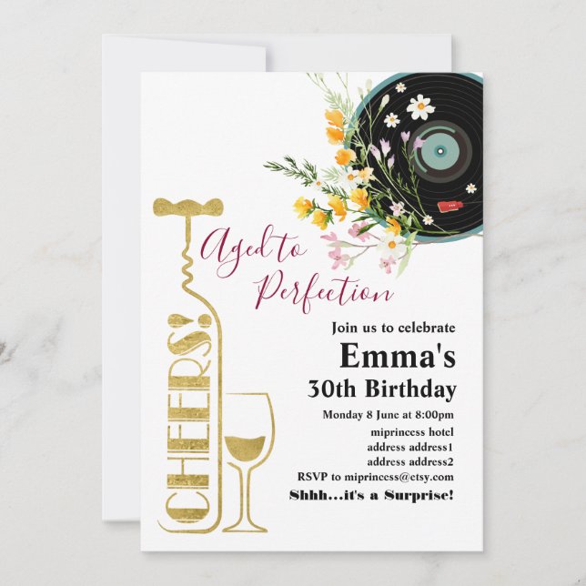 Convite de aniversário de vinho, Idade para Perfei (Frente)