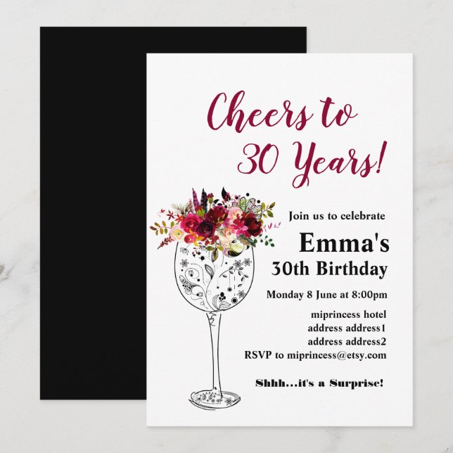 Convite de aniversário de vinho, Saúde! (Frente/Verso)