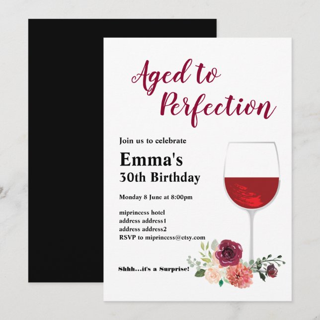 Convite de aniversário de vinho, Velhice to Perfec (Frente/Verso)