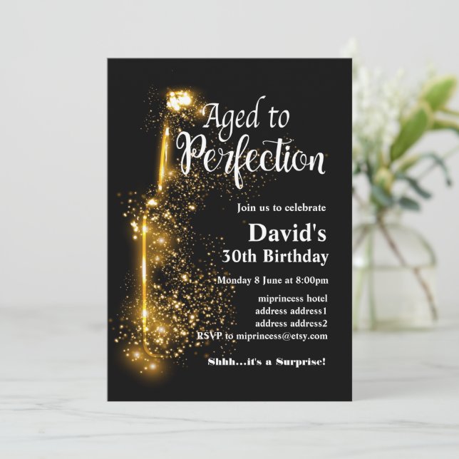 Convite de aniversário de vinho, Velhice to Perfec (Em pé/Frente)