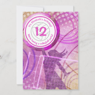 Convite de aniversário de volei feminino rosa para