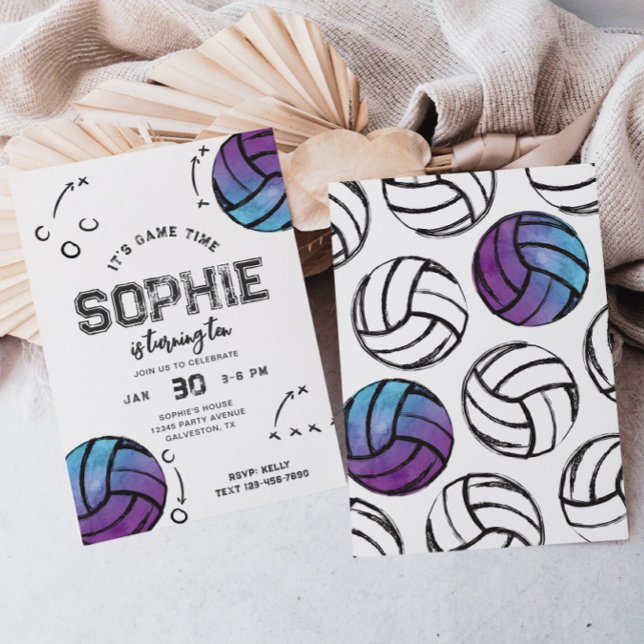 Convite de Aniversário de Voleyball de Watercolor (Criador carregado)