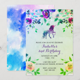 Convite de aniversário de Watercolor unicorn