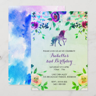 Convite de aniversário de Watercolor unicorn