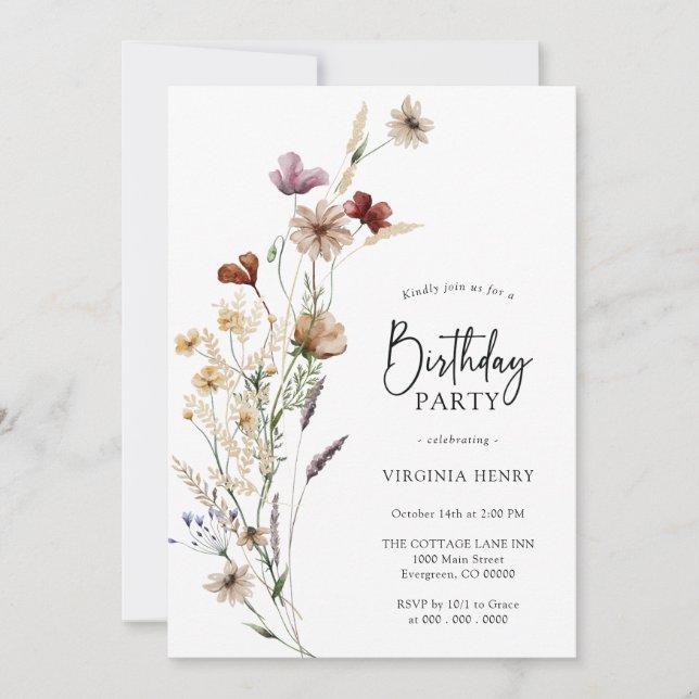 Convite de aniversário de Wildflower (Frente)