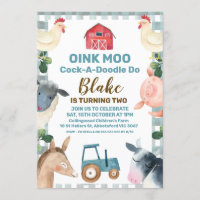 Convite De Aniversário De Xadrez Azul E De Trator