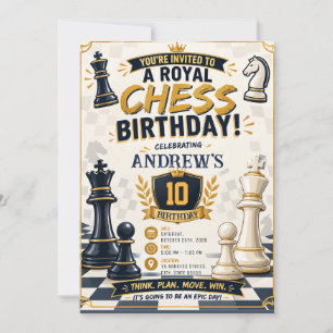 Convite de Aniversário de Xadrez Personalizado par