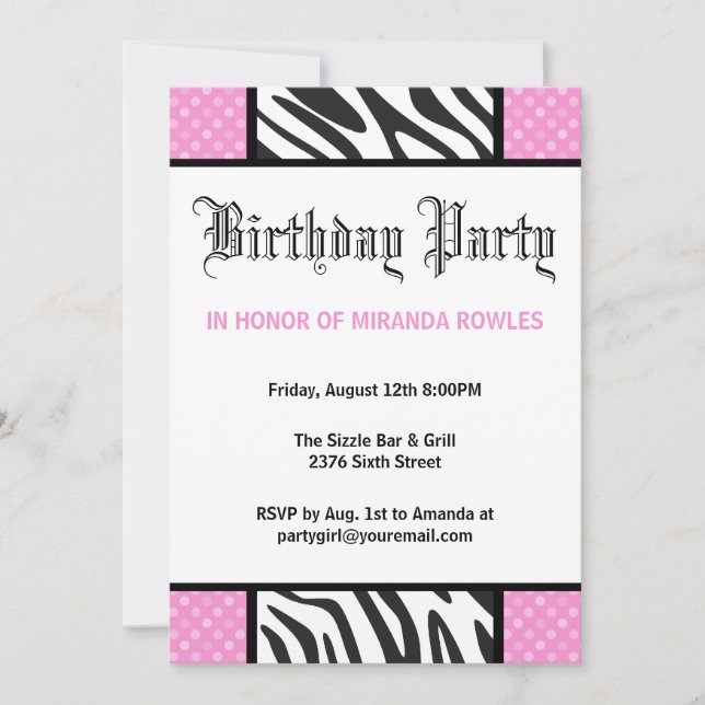 Convite de aniversário de Zebra do Tempo Selvagem  (Frente)