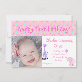 convite de aniversário de zoo de ponto pastel rosa