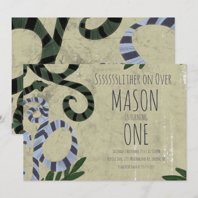 Convite de aniversário de zoológico de Cobra (Frente/Verso)