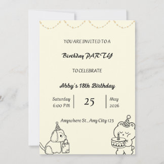 Convite de Aniversário Desenhado à Mão Adorável 