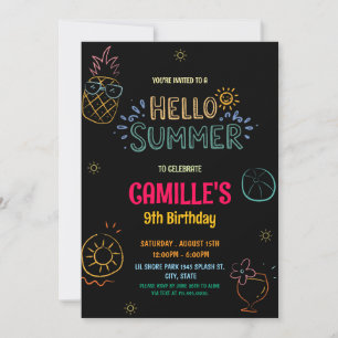 Convite de aniversário Desenhado à mão Olá verão