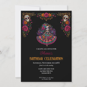 Convite de Aniversário Dia dos Mortos Sugar Skulls