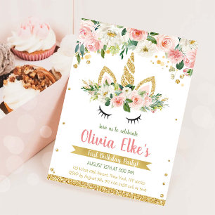 Convite de Aniversário Dia Mágico Unicórnio Floral