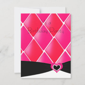 Convite de Aniversário Diamantes Matelassados Rosa