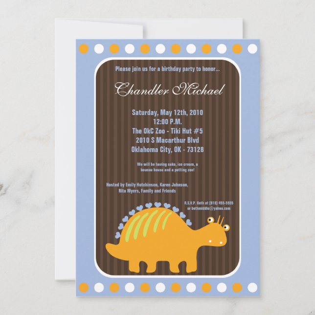 convite de aniversário Dino de Dinossaur 5x7 (Frente)