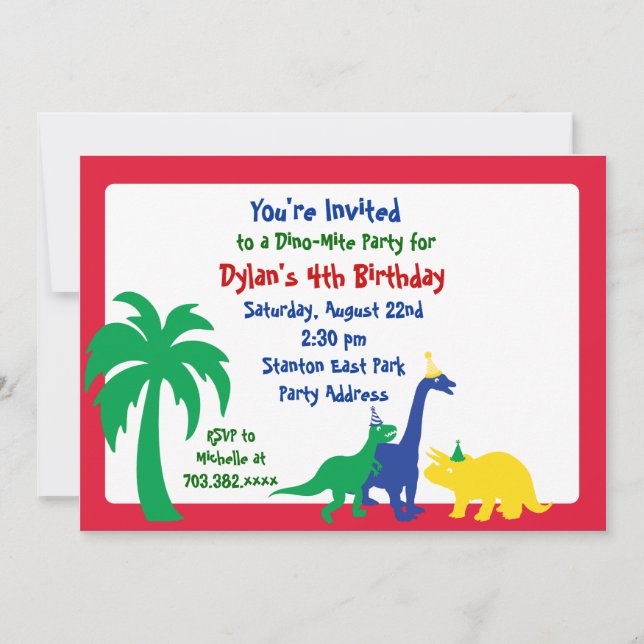 Convite de Aniversário Dino-Mite (Frente)