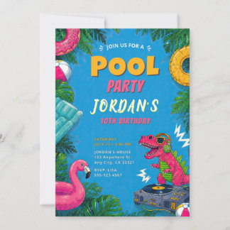 Convite de Aniversário Dino Pool Party