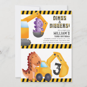 Convite de aniversário Dinos e Diggers