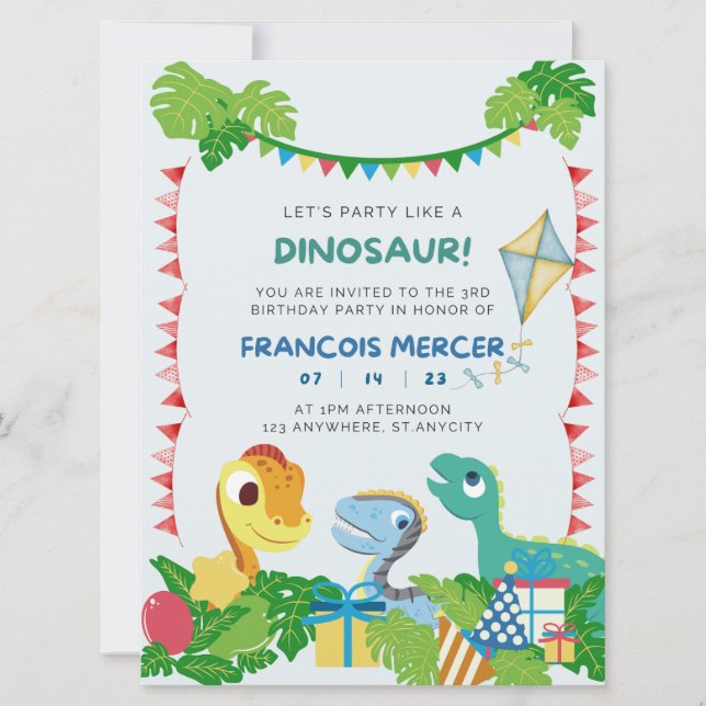 Convite de aniversário Dinossauro (Frente)