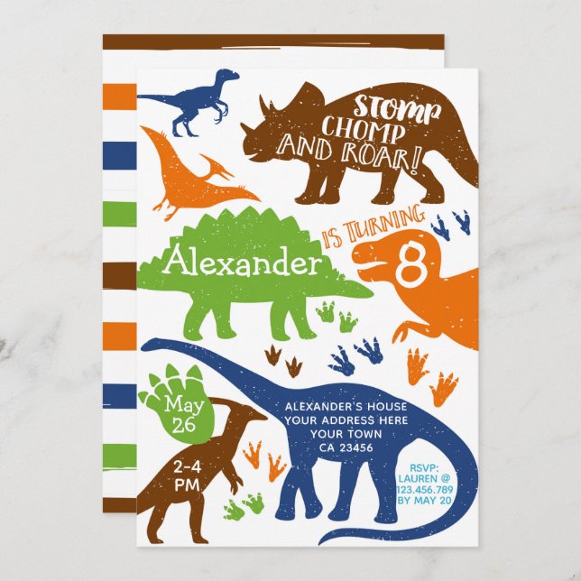 Convite de aniversário Dinossauro (Frente/Verso)