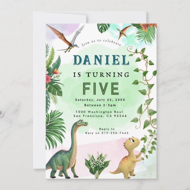 Convite de aniversário Dinossauro (Frente)