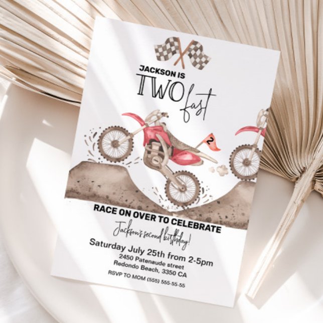 Convite de aniversário Dirt Bike 2 FAST (Two Fast dirt bike invitation)
