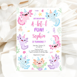 Convite de Aniversário Divertido Axolotl Alotl