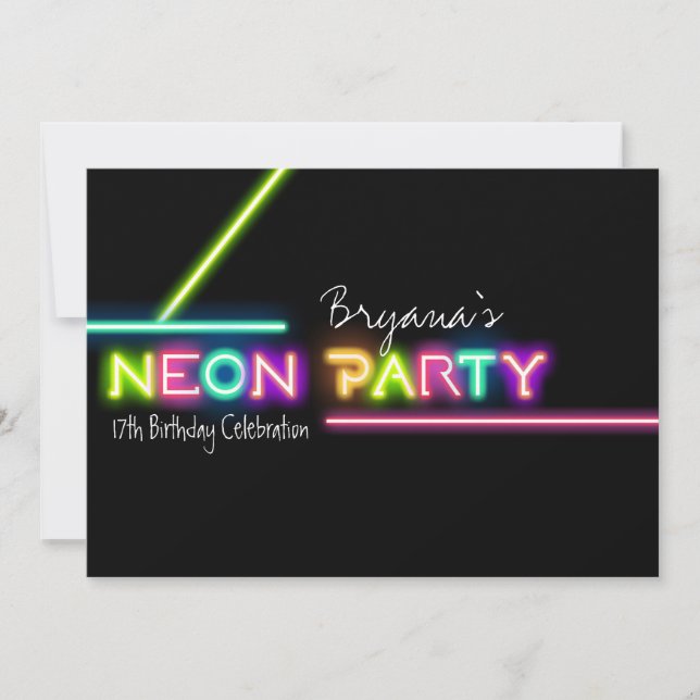 Convite de Aniversário Divertido com Luz Neon para (Frente)