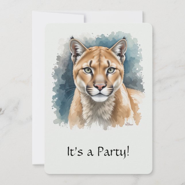 Convite de Aniversário Divertido "Cougar" Para Que (Frente)