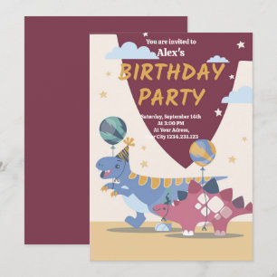 Convite de Aniversário Divertido de Dinossauro Roa