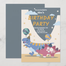 Convite de Aniversário Divertido de Dinossauro Roa