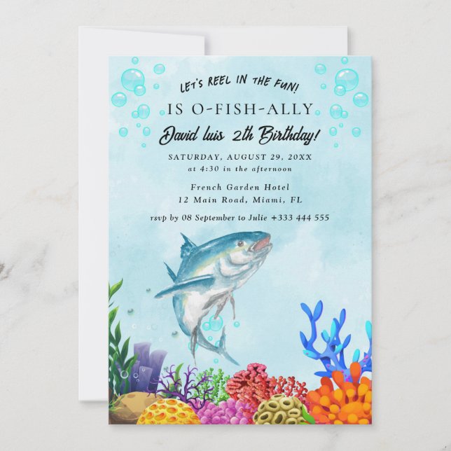 Convite de Aniversário Divertido de Pesca (Frente)