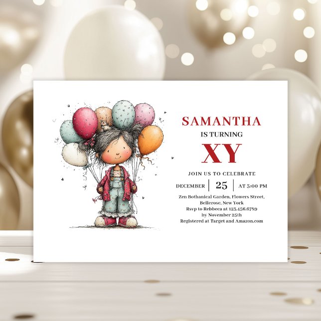 Convite de Aniversário Divertido Menina Pequena Fo (Playful Cute Little Girl Funny Birthday Invitation

)