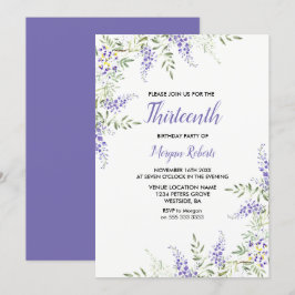 Convite de aniversário do 13 Floral de Lavanda Rox