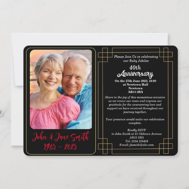 Convite de aniversário do 40º Jubileu Ruby (Frente)