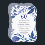 Convite de aniversário do 60º aniversário do Folha<br><div class="desc">Marinho Indigo Blue Leaf Floral 60º Aniversário Convite Ver coleção correspondente em Niche e nest Store</div>