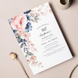 Convite de aniversário do 60º aniversário do Scrip<br><div class="desc">Dusty Blue Pink Floral Surpresa 60º convite de orçamento de Festa de aniversário que você pode personalizar facilmente com os detalhes de sua festa clicando no botão "Personalizar".</div>