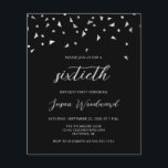 Convite de Aniversário do 60º Script Black Silver<br><div class="desc">Este design moderno apresenta falso confete triangular de folha prateada sobre um fundo preto. A palavra "sexagésimo" aparece na elegante escrita de cinzas de luz. Personalize o convite com o nome do convidado de honra no script, juntamente com a data, local e outros detalhes na fonte sans serif. O texto...</div>