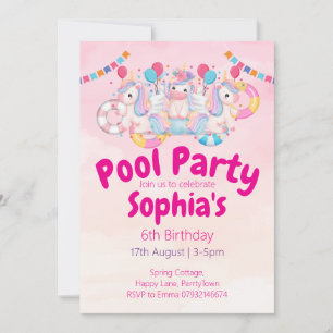 Convite de Aniversário do 6 de Piscina do Unicórni