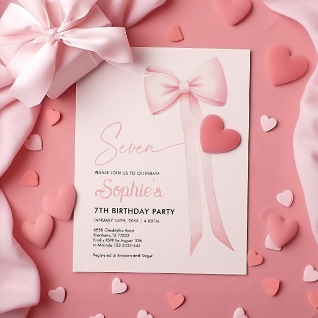 Convite de Aniversário do 7 Arco Coquette Rosa (Criador carregado)