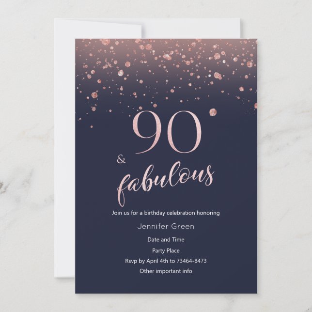 Convite de Aniversário do 90 Dourado do Rosa do ma (Frente)