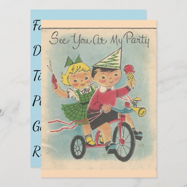 Convite de Aniversário do Andando de bicicleta (Frente/Verso)