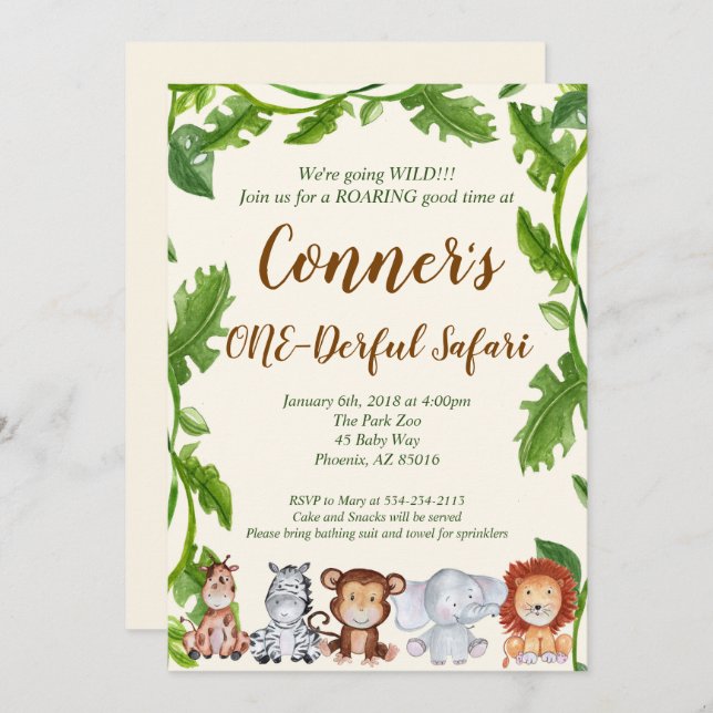 Convite de aniversário do animal da selva do (Frente/Verso)