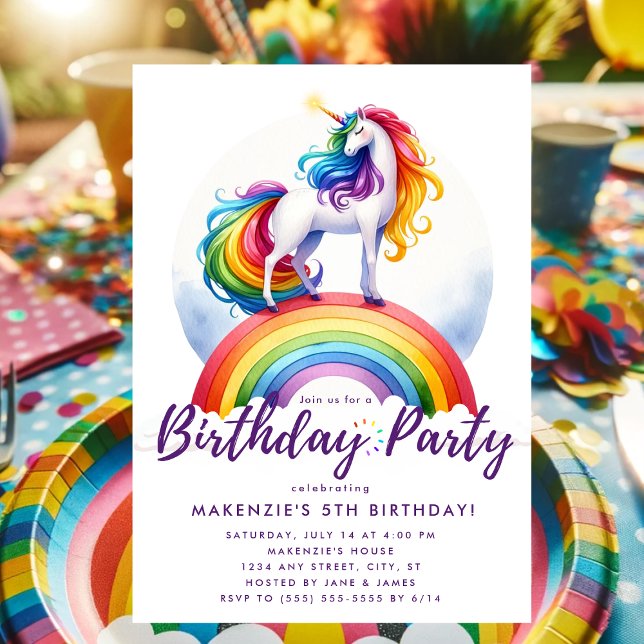 Convite de Aniversário do Arco-Íris Magnético (Unicorn Rainbow Birthday Invitation)
