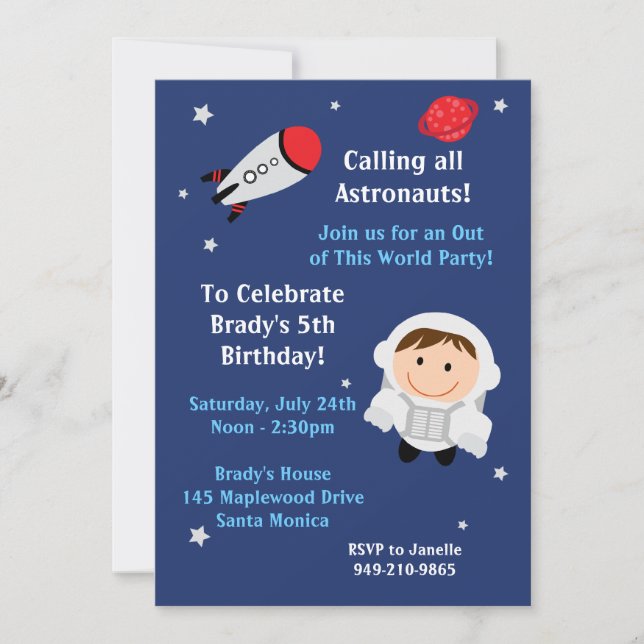 Convite de aniversário do astronauta (Frente)